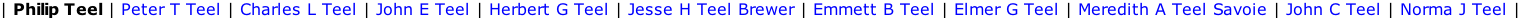 | Philip Teel | Peter T Teel | Charles L Teel | John E Teel | Herbert G Teel | Jesse H Teel Brewer | Emmett B Teel | Elmer G Teel | Meredith A Teel Savoie | John C Teel | Norma J Teel |